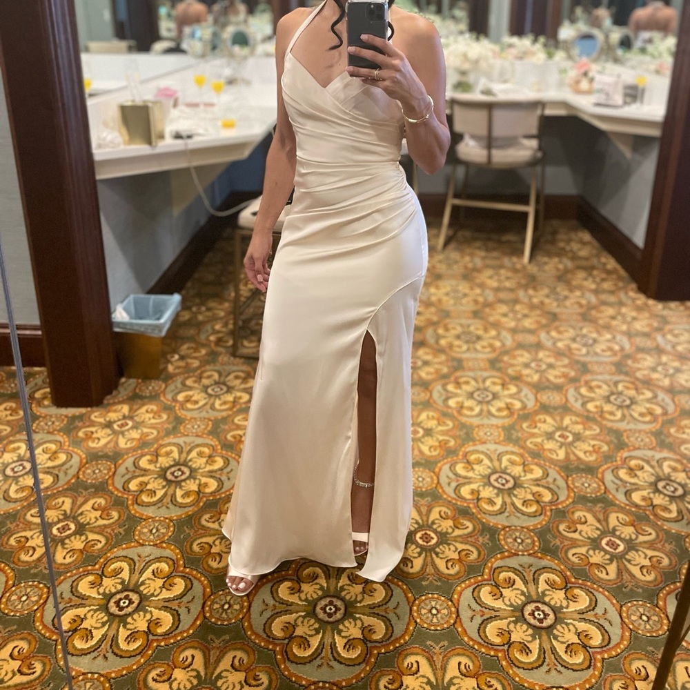 Azazie Kylie & Kendall champagne dress